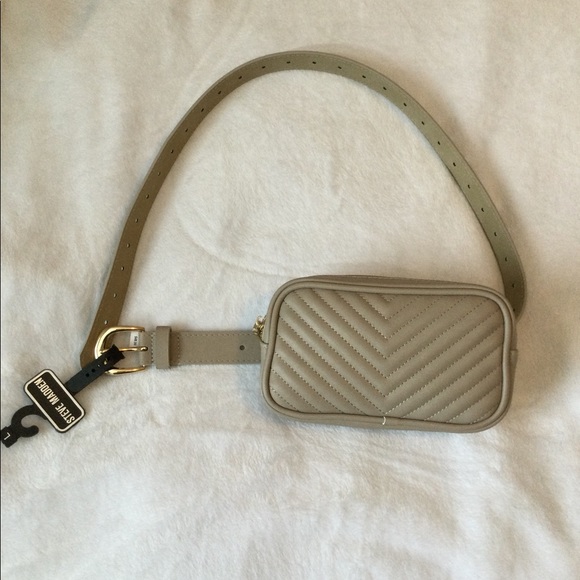 Steve Madden Handbags - Steve Madden Quilted Chevron Belt Bag Taupe- Large